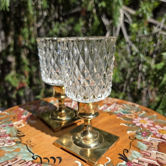 Vintage Quilted Diamond Partylite Votive Candle Holder Glass Sconce PAIR MCM - Picture 3 of 17